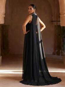 奢华黑色高领无袖连衣裙，端庄优雅，阿拉伯风格女装，女士正式礼服 - 黑色 - 查看 2