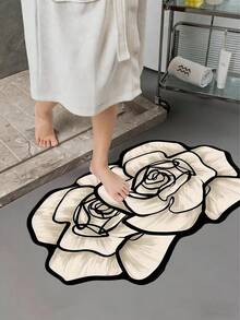 1 pieza Alfombra de baño con rosa blanca, alfombra de baño, felpudo, alfombra pequeña, alfombra, alfombra de piso, decoración del hogar, alfombra de área, alfombra de exterior, decoración del hogar, alfombra de área, alfombra de dormitorio, alfombra lavable - Multicolor - Ver 4