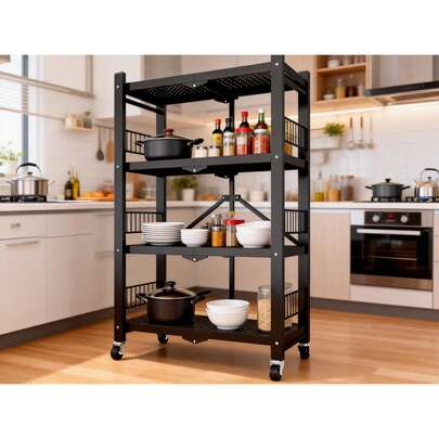 Verplaatsbaar, opvouwbaar opbergrek met meerdere lagen | Opbergrek zonder installatie | Optioneel verkrijgbaar met drie of vier lagen, multifunctioneel opbergrek voor thuis