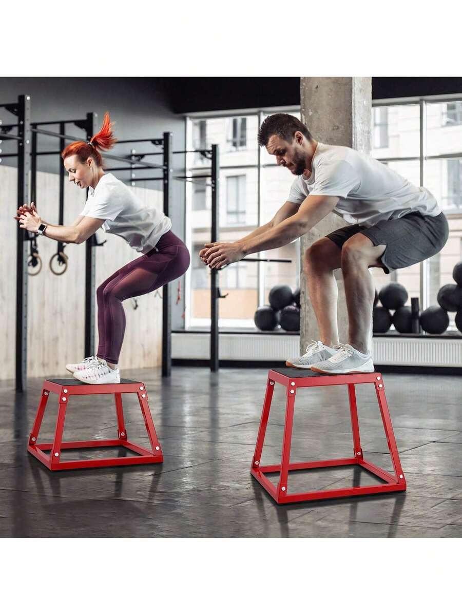 Plyometric Jump Box, 18 Inch Plyo Box, Steel Plyometric Platform And Jumping Agility Box, Anti-Slip Fitness Exercise Step Up Box For Home Gym Training, Conditioning Strength Training, Red - Red - View 1