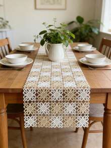 HXARTMIS 1PC, Exquisite Embroidered White & Coffee Table Runner, Polyester Machine-Made Floral Embroidered Tablecloth. Table Runner, Modern Table Runner, Table Runner, Table Centerpiece, Modern Table Centerpiece, Breakfast Placemats - Coffee White - View 16