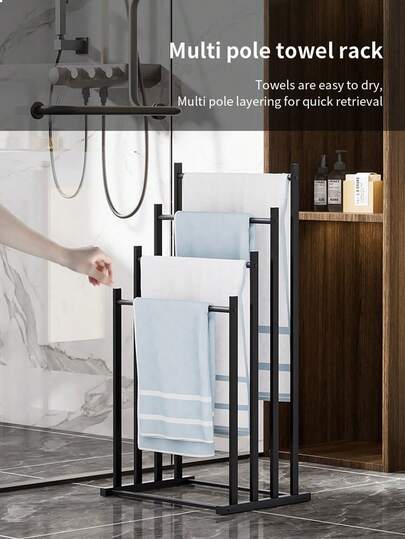 Toallero de pie de 4 niveles ahorra espacio - Organizador de baño independiente con varillas multinivel, mantiene las toallas secas y accesibles, perfecto para baños y habitaciones de invitados
