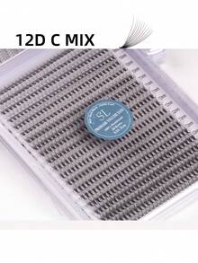 每盒800片，20排，超大容量托盘，蓬松3D/4D/5D/6D/8D/10D/2D俄式浓密预制睫毛簇，超快速嫁接，纤细纤长根部，进口韩国PBT纤维，超黑超柔软，C/D卷度，8-15mm预制睫毛簇，专业级 - C - 查看 57