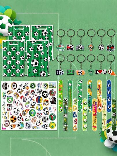 85pcs Football World Cup Party Favor Set, Including Photo Bracelets, Keychains, Stickers And Gift Bags, Suitable For Sports Theme Birthday Party, Carnival Prizes, Classroom Rewards