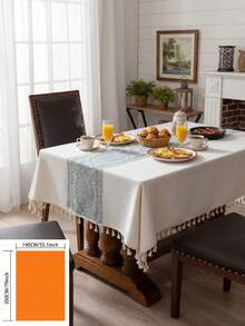 1pc Vintage American Country Style Green Floral Jacquard Tablecloth With Tassels, Rectangular Decorative Cover For Dining Table, Coffee Table, TV Stand, Entryway, Suitable For Holidays, Parties, Weddings, Banquets, Home Decor, All Seasons - Multicolor - View 10