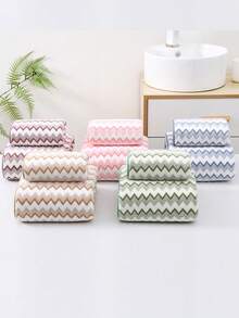 Toalla de baño/toalla de mano de felpa coral a rayas, simple, suave y absorbente para uso doméstico y decoración de baño - Celeste - Ver 4