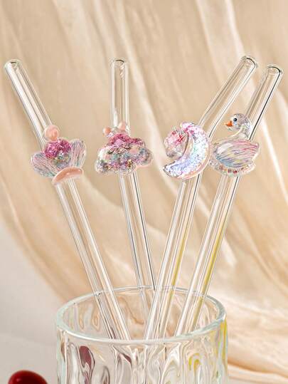 1/2pcs Reusable Handmade Glass Straws | Dreamy Swan/Moon/Cloud Glitter Decor | Cold Drinks/Milk Tea/Coffee/Juice/Smoothie | Holiday/Party/520/Wedding/Back To School/Ramadan Gift | Family Gathering/Cafe/Bar/Outdoor Travel/Beach/Office/Themed Restaurant | Girlfriend/Boyfriend/Parents/Friends/Quality Enthusiasts | High-Quality Handmade Glass | Fun Beverage Accessory | Holiday Essential | Party Decor | Elegant Kitchen Gadget | Premium Drink Pairing Tool