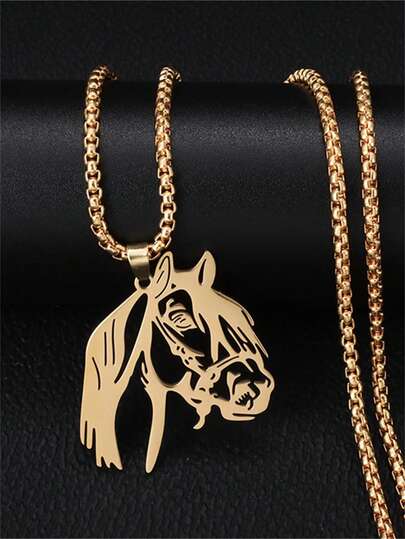1PC Unique Horse Head Pendant Necklace, Fashionable Stainless Steel Animal Necklace Jewelry, Suitable To Wear, Hypoallergenic, Waterproof Fashion Accessories