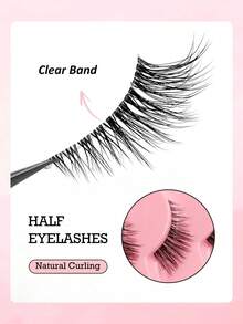 Asiteo 10对假睫毛 自然半截睫毛 猫眼透明带假睫毛 蓬松轻盈3D仿貂毛假睫毛 短款柔软假睫毛条 - 半眼睫毛 - 查看 3