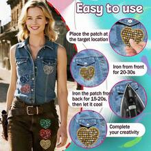 12pcs Disco Ball Heart Iron-On Patches - Vibrant Embroidered Appliques For Jeans, Hats, T-Shirts & Backpacks - Disco Planet - View 4