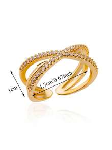 Anillo de cruz de acero inoxidable con baño de oro de 18K y plata, con remaches de circonita cúbica, joyería antidecoloración para mujer, boda, días festivos, regalo del Día de la Madre - Multicolor - Ver 6