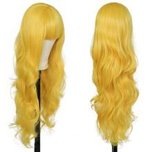 Kawaii Golden Yellow Long Wavy Synthetic Wig With Full Bangs Heat Resistant DIY Stylable Wig For Cosplay Carnival Party Daily Wear - Yellow - View 6