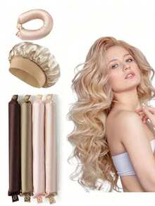 5pcs/4pcs/3pcs Hair Styling Set + Sleep Cap, No Heat Curling Wand, Convenient, Curling Tools, Scrunchie Curler, Sleep Hairstyling Tools, Women Foam Curling Iron - Multicolor - View 2