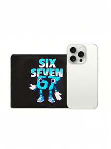蓝色67字母Six Seven旅行洗漱包，卡通趣味多功能帆布包，充电器收纳包，旅行必备化妆包：女孩旅行必备包，男女通用拉链包，化妆品、化妆和旅行必备轻便接待包，青少年完美礼物，生日和旅行配件，节日礼物，收纳袋，化妆包，旅行必备 - 彩色 - 查看 9