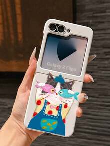 1pc Fashionable And Simple Skin Feel PC Material Cute Fish And Cat Element Folding Phone Case, Can Protect And Prevent Falling: SamsungGalaxy Zflip 3/Zflip 4/Zflip 5/Zflip 6/Zflip 7/ Razr 50 Ultra/ Razr 60 Ultra/ Razr 60/ Razr 50/Galaxy Z Flip7 FE - White - View 11