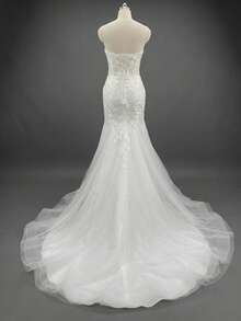 YOUKEFEIER New Strapless Mermaid Wedding Dress With Sheer Mesh, Waist Cinching Design And Train, Suitable For Bridal Ceremony/Reception - Beige - View 4