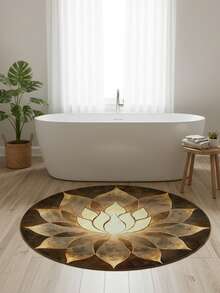 1pc Elegant Gold Lotus Flower Printed Round Rug, Suitable For Daily Home, Traditional Festivals, Party Decoration, Decorative Rug, Small Rug, Carpet, Home Decor, Living Room Rug, Bedroom Rug, Outdoor Rug, Washable Rug - Multicolor - View 5