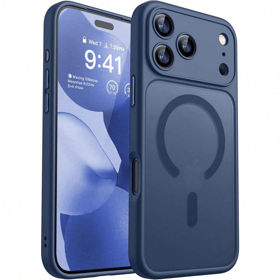 Magnetic For IPhone 17 Pro Max Case(6.9"), Upgraded [Full Camera Protection] [Compatible With Magsafe] [Translucent Matte] Shockproof Protective Phone Case, Orange - Deep Blue - View 1