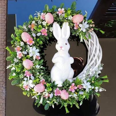 2D Acrylic Luxury Elegant Rabbit Shaped Wreath, Story Theme Round Wreath With Cute Rabbit Pendant, Spring Door Hanging Decor Suitable For Easter, New Year And Spring, Lightweight Front Door Decor For Office, Cafe, Bedroom, No Electricity Required