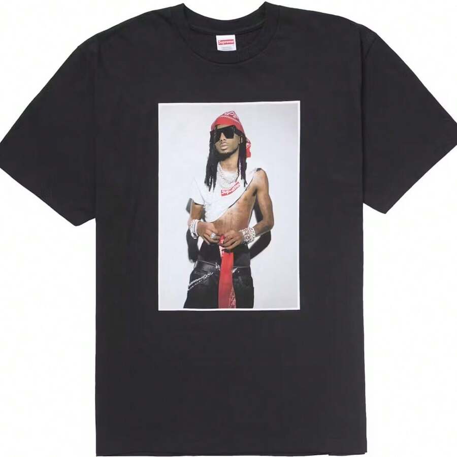 Supreme Carti Tee | Unisex Hip-Hop Artist Carti Portrait Graphic T-Shirt | Vintage Rap Aesthetic Celebrity Photo Print Short Sleeve Cotton Tee | Urban Streetwear Casual Top In Black, White, Red, Heather Grey And Purple - 黑色 - 查看 1