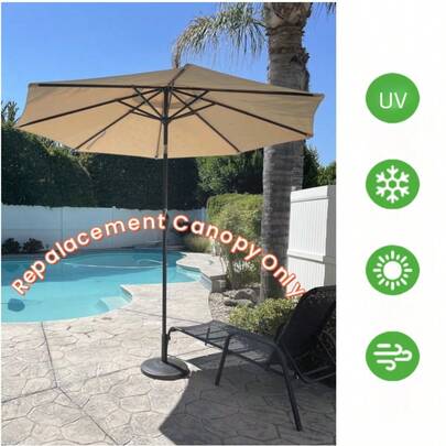 118.11 Inch/6 Ribs All-Season Outdoor Garden Umbrella - Waterproof Polyester, Thickened Fabric, UV Protection, Quick Snap Closure, Replacement Umbrella Cloth Only, Suitable For Courtyard And Outdoor Use