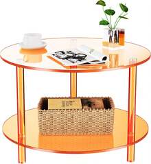 Mesa de centro de acrílico, pequeña mesa redonda moderna para sala de estar, 23.6' de profundidad x 23.6' de ancho x 16.5' de alto (naranja), YXCJ-DA - rosa - Ver 1