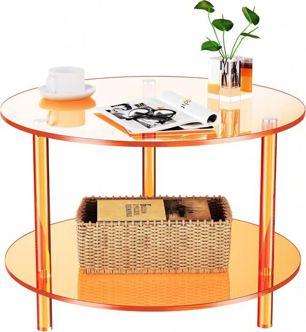 Mesa de centro de acrílico, pequeña mesa redonda moderna para sala de estar, 23.6' de profundidad x 23.6' de ancho x 16.5' de alto (naranja), YXCJ-DA