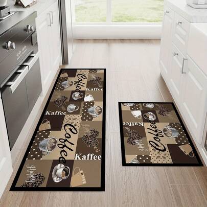 1pc Coffee Themed Kitchen Rug, Heart Shaped Coffee Bean & Cup Pattern Design, Anti-Fatigue Kitchen Decor Carpet, Stain Resistant Kitchen Mat, Modern Colorblock Coffee Print Floor Rug, Kitchen Carpet, Kitchen Mat, Kitchen Rug, Doormat, Small Rug, Carpet, Runner, Floor Mat, Area Rug, Outdoor Mat, Home Decor, Area Carpet, Bedroom Rug, Washable Rug