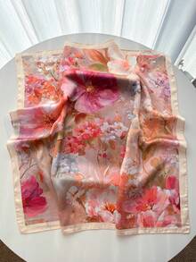 1条春夏新款艺术撞色印花仿丝方巾，尺寸65*65厘米，用途广泛，可作头巾、颈巾、腰带、包包配饰等佩戴，适合户外活动、骑行、约会、旅行、街舞、派对、直播、摄影等场合。 - 粉色 - 查看 3