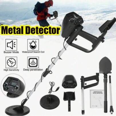 1pc Professional Deep Penetration Metal Detector, Black Waterproof Underground Treasure Seeker With LCD Display, Adjustable For Beach, Yard & Underwater Use, High Sensitivity Detector With Shovel Kit For Gold, Coins & Relic Hunting