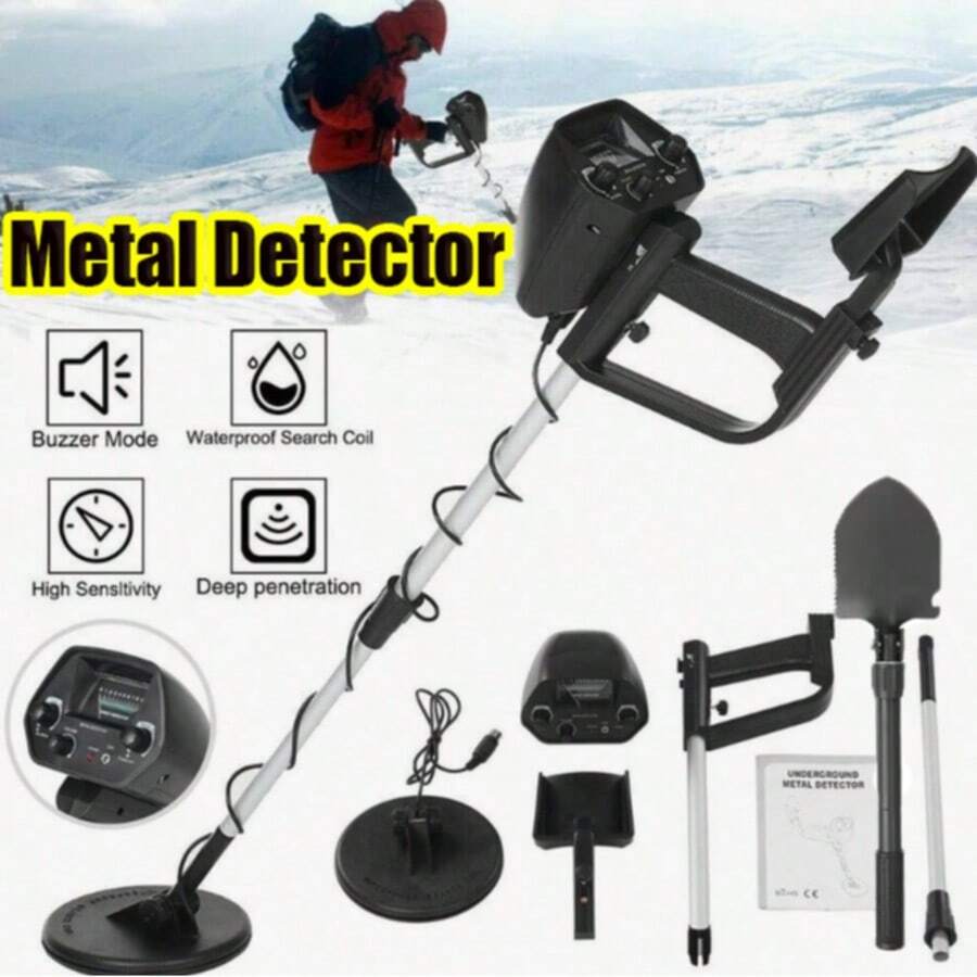 1pc Professional Deep Penetration Metal Detector, Black Waterproof Underground Treasure Seeker With LCD Display, Adjustable For Beach, Yard & Underwater Use, High Sensitivity Detector With Shovel Kit For Gold, Coins & Relic Hunting - 黑色 - 查看 1