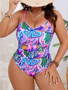 Ladies' Colorful Large-Size Bandeau One-Piece Swimsuit, With A Slim-Fit Design That Effectively Conceals Fat And Makes The Figure Look Slimmer. A Sexy And Slimming Ladies' Swimsuit, A Must-Have Item For Christmas Beach And Seaside Outings. - 花色 - 查看 4