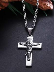 SeuSuk 1件复古朋克天主教耶稣十字架吊坠项链，念珠首饰礼品 - 十字 - 查看 2