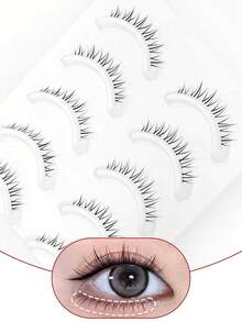 5 Pairs Lower Eyelashes Lower False Lashes Transparent Stem Natural Look Manga Eyelashes Japanese Makeup Anime False Eyelashes Makeup Tool Strip Lashes, Lashes, Eyelashes, Fake Lashes - Natural Lashes - View 5