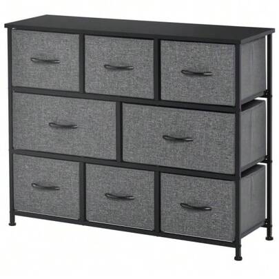 8-Drawer Fabric Chest Of Drawers, Storage Unit With Handles, Metal Frame, Modern Design Furniture For Bedroom Or Living Room, Dark Grey