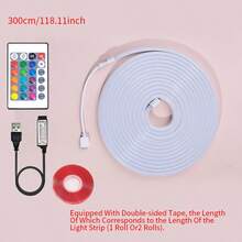 1/2/3/4/5/8/10米柔性RGB LED霓虹灯带,带遥控器,可调光,USB供电,适用于万圣节、派对装饰、厨房氛围、电视背光、直播化妆镜、浴室镜照明等。 - 白色 - 查看 16