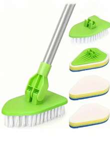 1个可伸缩二合一浴室清洁刷，配备不锈钢手柄、海绵头和地板刷头配件，适用于浴缸、地板和游泳池，多功能长柄清洁工具，180°旋转，可用于任何空间，长柄地板刷，多功能海绵浴缸刷，地板刷，可伸缩三角刷，室内硬毛清洁刷 - 綠色 - 查看 12