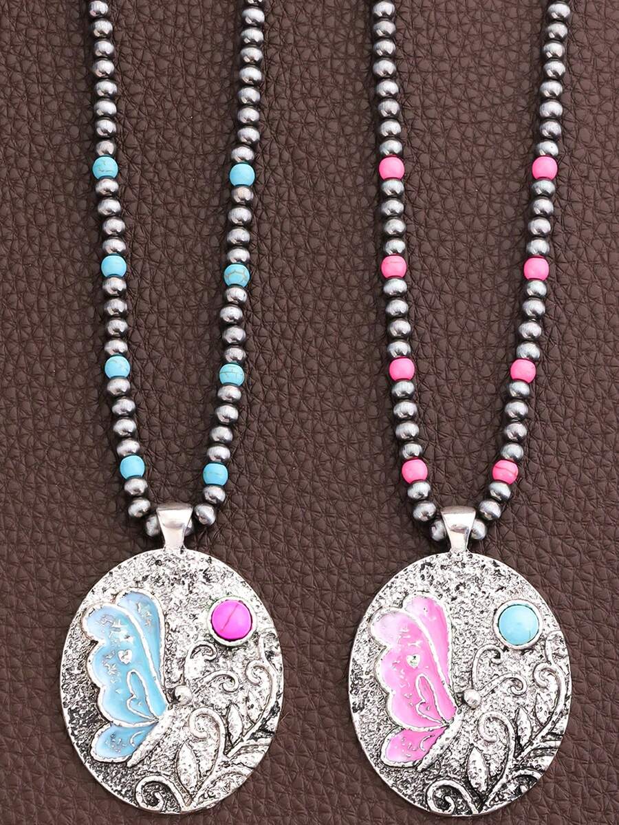 1pc Artistic Butterfly Painted Drip Oil Pendant Necklace For Women - Necklace - View 1