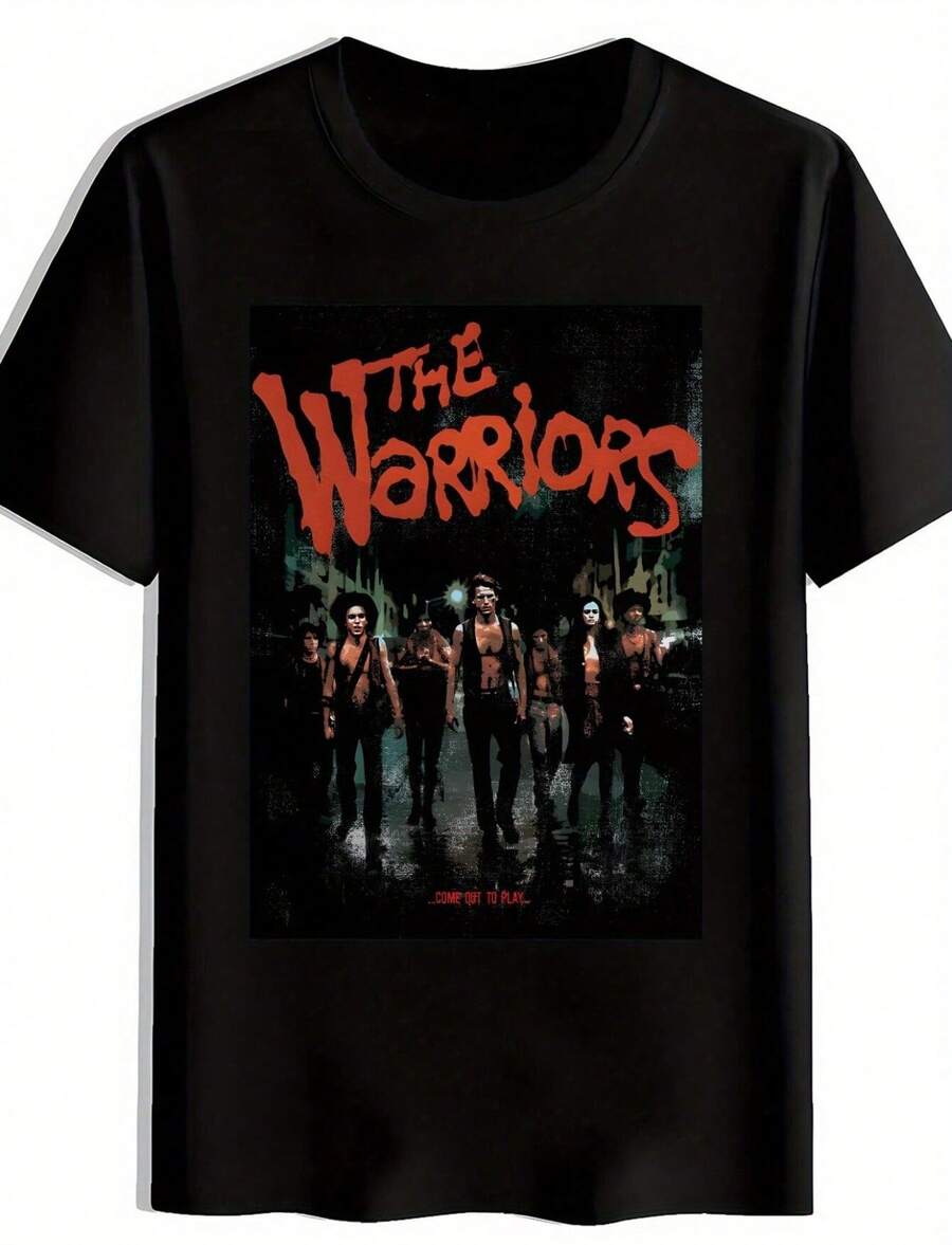 Casual Graphic T-Shirt - The Warriors Movie Print Black Short Sleeve Crew NeckPerfect For Summer Travel And Casual - 黑色 - 查看 1