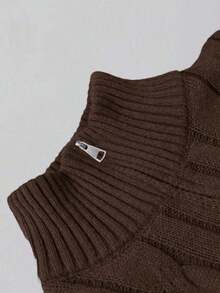 Men's Half-Zip Knit Polo Sweater, Old Money Style, Solid Color, Versatile Commuter Wear, Autumn/Winter - Brown - View 4