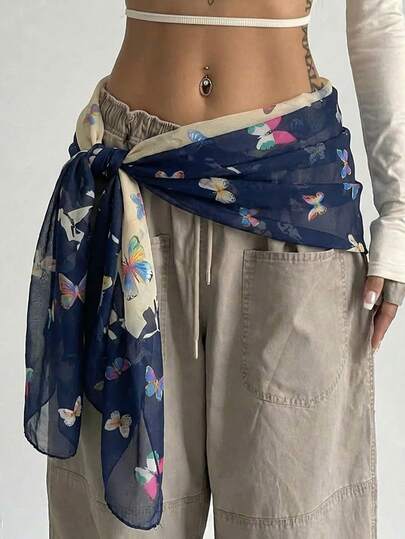 1pc Women's Spring Fashion Butterfly Print Scarf, Stylish & Minimalist, Casual Versatile Headscarf, Suitable For Daily Wear
