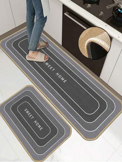 3.5mm Thick Soft Rubber Linen Kitchen Mat, Modern Minimalist Style Kitchen Absorbent Rug, Edged Carpet To Prevent Peeling, Water-Absorbing And Easy To Clean Mat, Linen Surface With Sponge Middle And Rubber Bottom, Suitable For Kitchen, Bathroom, Laundry Room, Hallway, Living Room And Other Occasions