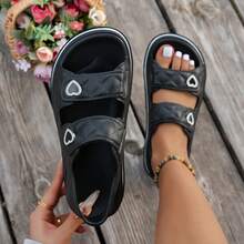 Chanclas casuales negras para mujer ASOFTER, suela gruesa con doble tira y decoración de cristales en forma de corazón, adecuadas para uso diario, temporada de flores de cerezo, Ramadán, temporada de graduación - Negro - Ver 9