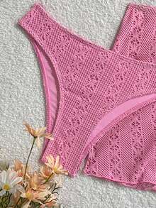 Sultry Sol Bộ bikini 3 món thanh lịch, giản dị, gợi cảm phong cách Bohemian với chất liệu lưới phối hợp, viền satin, trang trí hình bướm kim loại, kiểu áo yếm, thích hợp cho đi biển, hẹn hò, kỳ nghỉ hè. - Màu Hồng Tươi - Xem 10