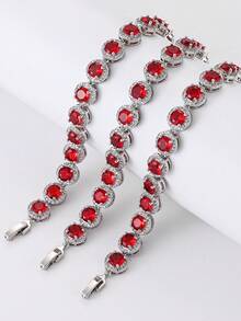 Elegant Women Round Red Rhinestone Chain Bracelet Fashion Jewelry Valentines,Mother's Day,Wedding Gift - Style 1 - View 2