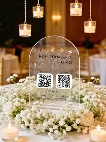 1 biển hiệu cưới bằng acrylic tùy chỉnh, giá đỡ acrylic cá nhân hóa với văn bản và mã QR tùy chỉnh, phù hợp cho trang trí đám cưới, bảng acrylic có thể tùy chỉnh với mã QR và văn bản, thích hợp cho trang trí địa điểm tổ chức đám cưới của cô dâu và chú rể. - Bình thường - Xem 6