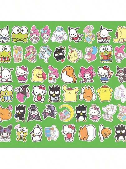 SANRIO 50/100/귀여운 카와이 방수 비닐 애니메이션 스티커, 재미있는 고양이 카툰 스티커, 노트북 장식 방수 스티커,  쿠미스 시나몬 롤 마이 멜로디 포카혼타스 생일 선물, 백 투 스쿨 (일부 디자인은 랜덤)
