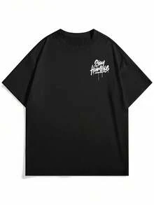 Christmas Short-Sleeved T-Shirt With Round Neck, Graphic Slogan Print In English, Minimalist And Summer Style For Men, Hot Item - 黑色 - 查看 3
