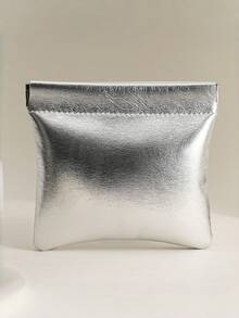 Customized Embossed Logo PU Bullet Bag, Makeup Bag With Automatic Open/Close, Lightweight Compact Silver Pouch, Portable Coin Purse, Cable Organizer, Minimalist Luxury Waterproof Cosmetic Bag - Multicolor - View 7