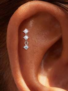 1 chiếc khuyên tai bạc 925 đính đá Moissanite hình học cổ điển, kiểu dáng phẳng, thích hợp cho nữ, đeo hàng ngày, hẹn hò, đi nghỉ mát, dự đám cưới, dự tiệc, làm quà tặng ngày lễ. - Bạc - Xem 4